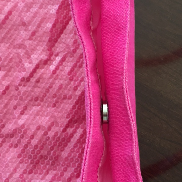 Pink Tote Bag Sequins Hot Pink Neon Snap Button Closure - Picture 9 of 11